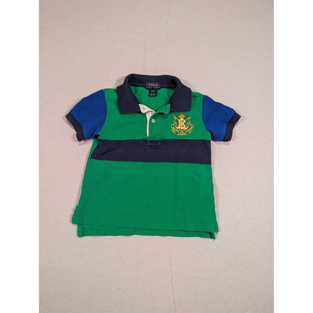 Polo Ralph Lauren Boys 3T Green Blue Colorblock Big Pony Crest Polo Shirt